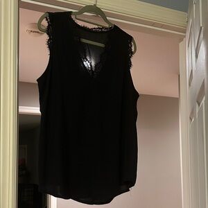 Elegant Black Lace Trim Sleeveless Top